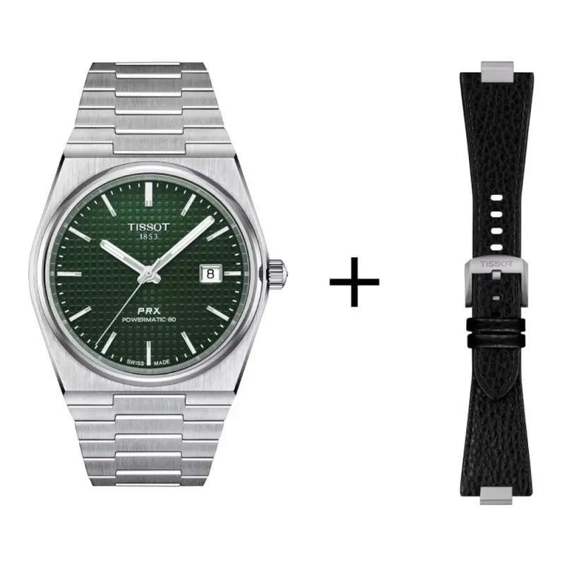 Tissot men's watch PRX Powermatic 80, T137.407.11.091.00 set with black leather strap